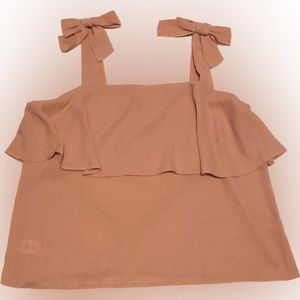 Ann Taylor LOFT Outlet Medium Petite MP Coral Mauve Chiffon Bows Ruffles